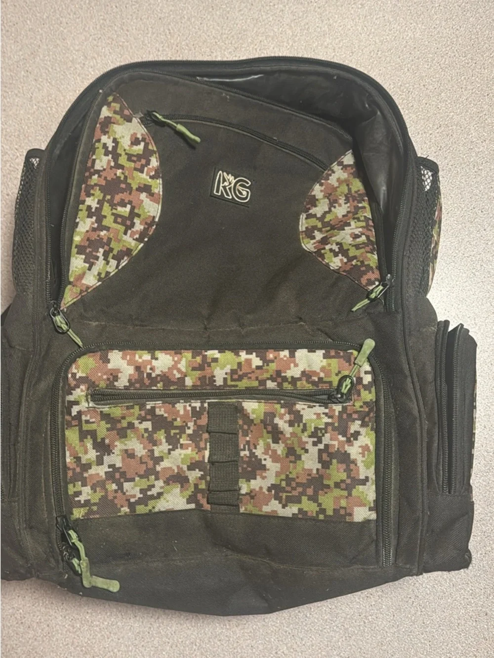K&K Black Backpack with Green Digital Camo Accents